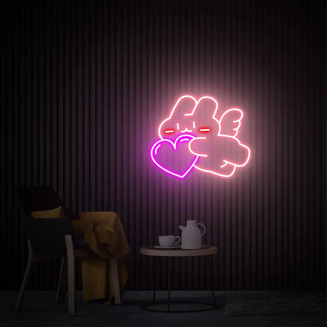 

Bunny Angel with Heart Neon Sign, Cute Rabbit Neon Sign, Bedroom Decor , Neon Wall Art, Perfect Gift for Kids