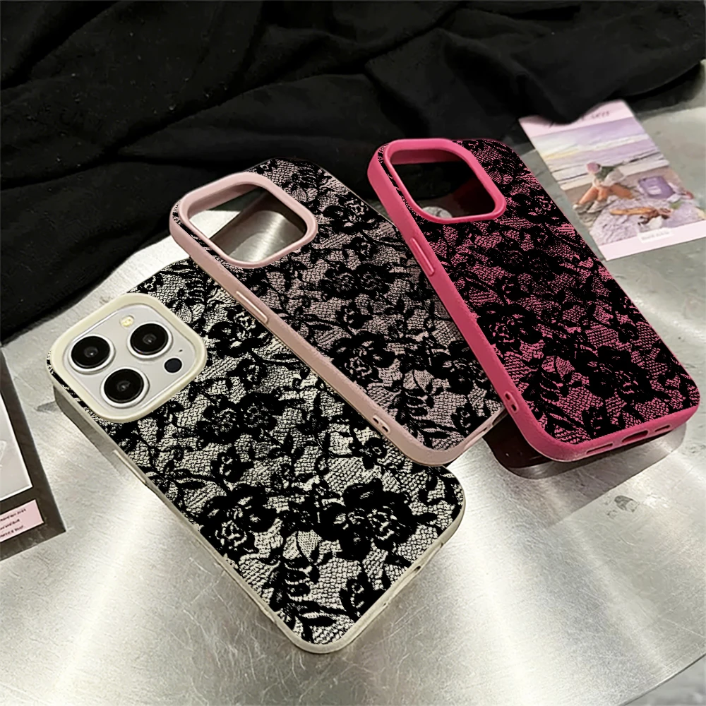 Spitzenrosen-Handyhülle für iPhone 17 16 15 14 13 12 Pro Max 16 15 14 Plus 17 16 15 14 13 12 11 Pro 17Air XR Silikon-Matt-Cover – Detail 3