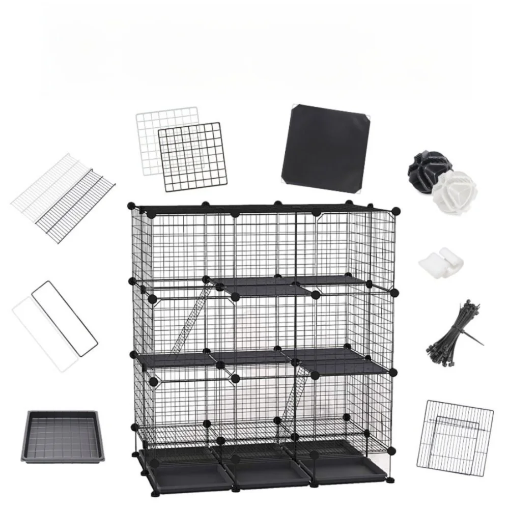 Portable DIY Pet Cat Cage Folding Detachable Wire Mesh Fence Multi Door Window Indoor Outdoor Large House Large Cat House Villa