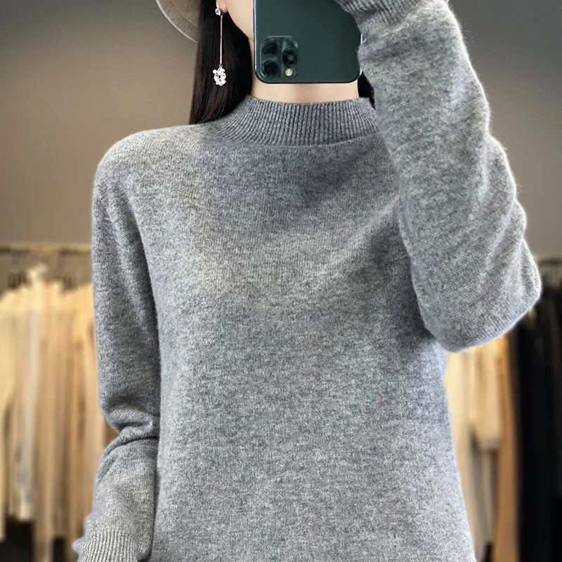 ZYCZCXX 100% Merino wool cashmere sweater women\'s half turtleneck pullover Autumn and winter new fashion knitted warm top basic