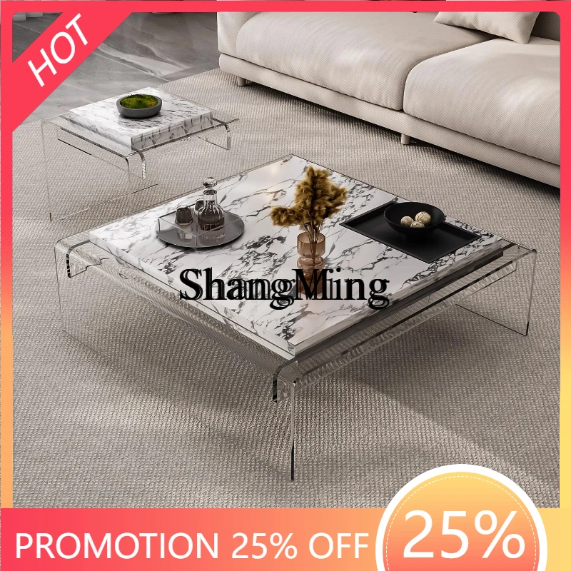 

SM new light luxury high-end minimalist square high-end acrylic suspended coffee table living room