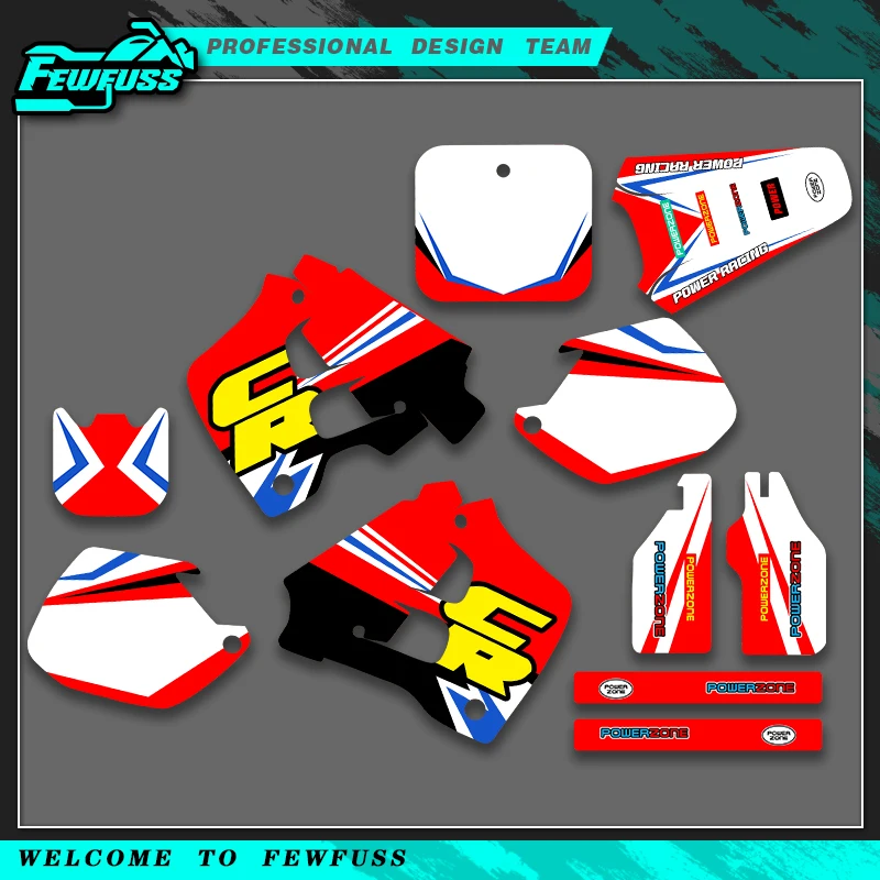 Fewfuss الرسومات الشارات ملصقات أطقم لهوندا CR125 CR 125 1991 1992 CR250 CR 250 رقم اسم خلفية مخصصة #1