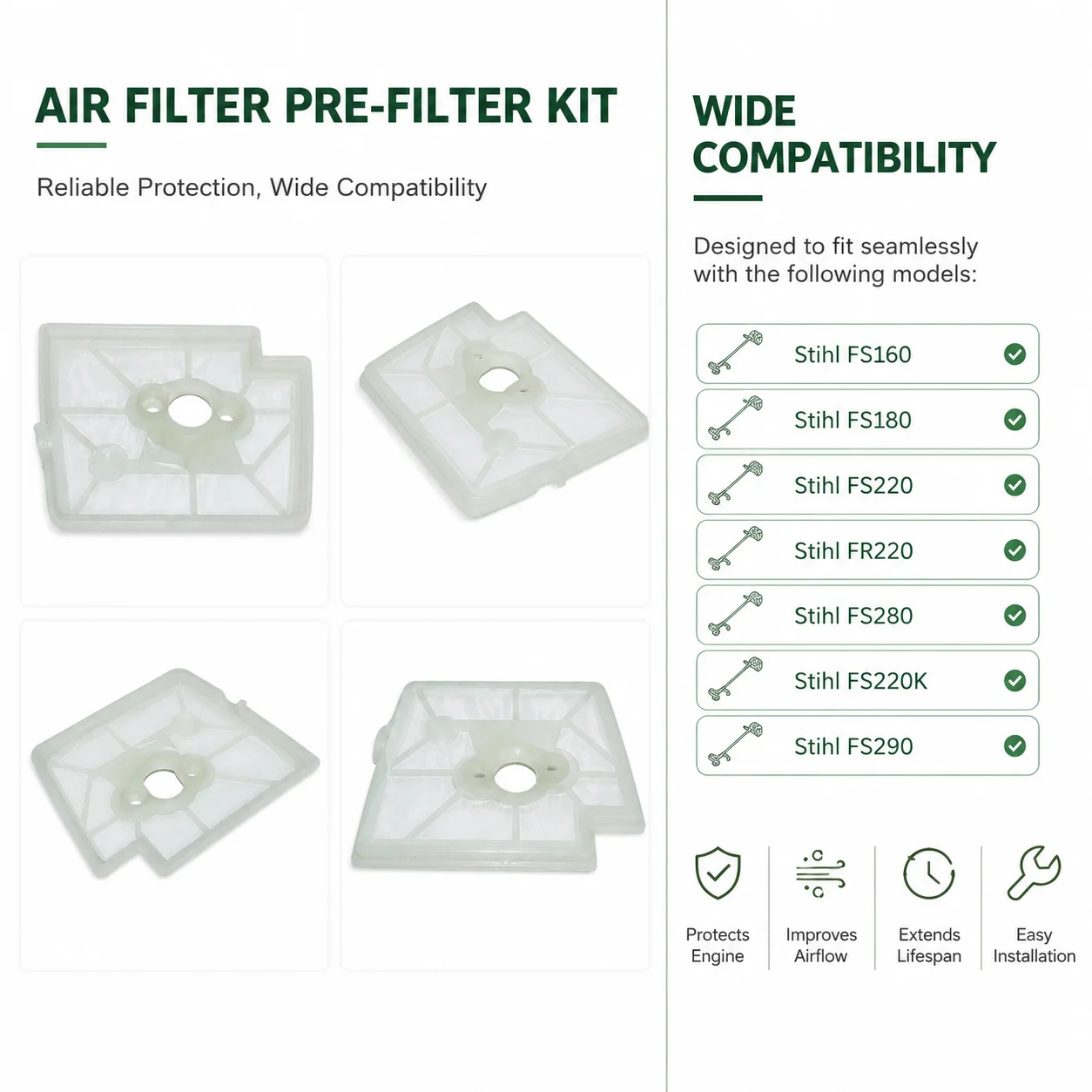 Air Filter Service Kit For Stihl FS160 FS180 FS220 FR220 FS280 FS220K FS290 Trimmer Brushcutter Replaces 41191201600 41191410300