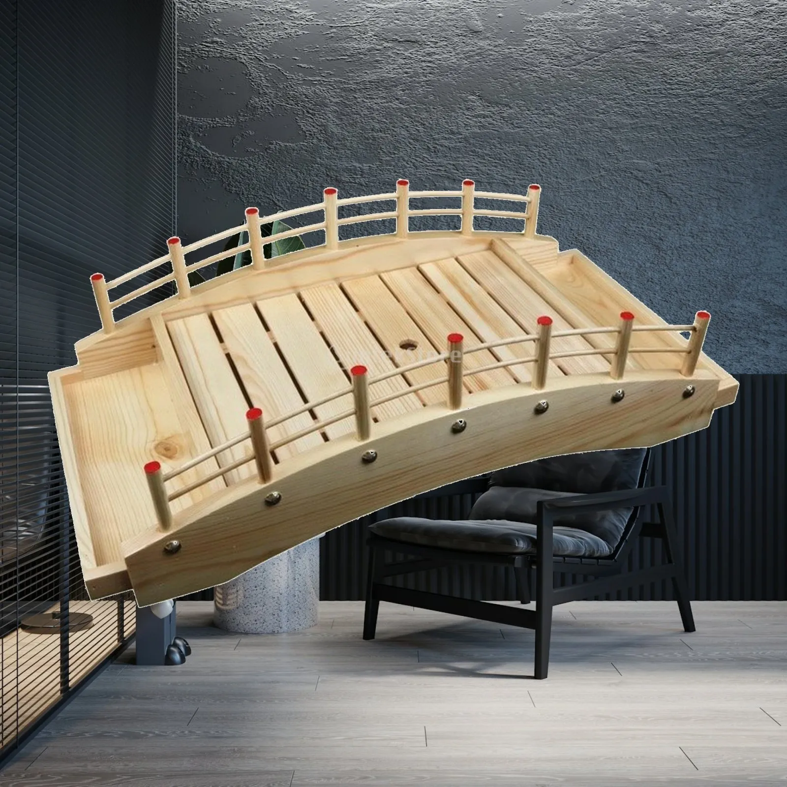 Plateau de service pour sushis et sashimis, en bois de style japonais, avec rebord décoratif surélevé
