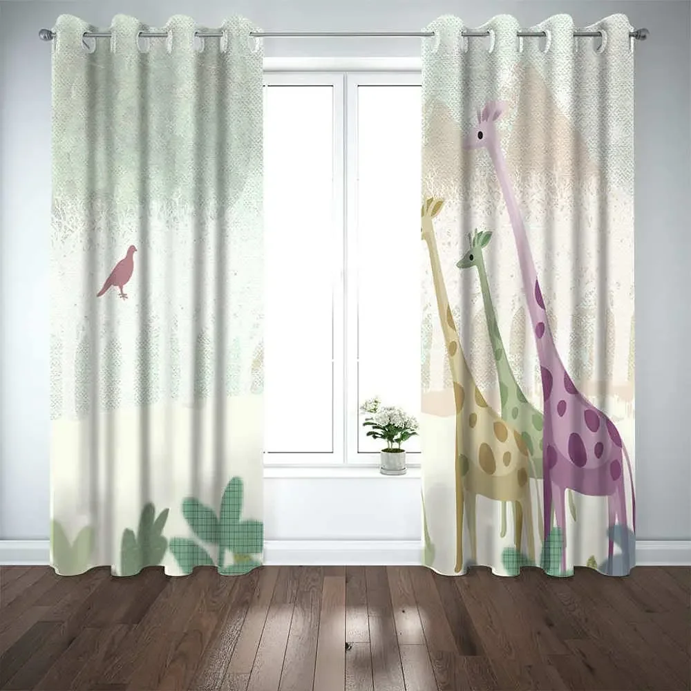 Cartoon Giraffe Plant Blackout Curtains 3D Print Window Curtains for Bedroom Living Room Decor Window Treatments