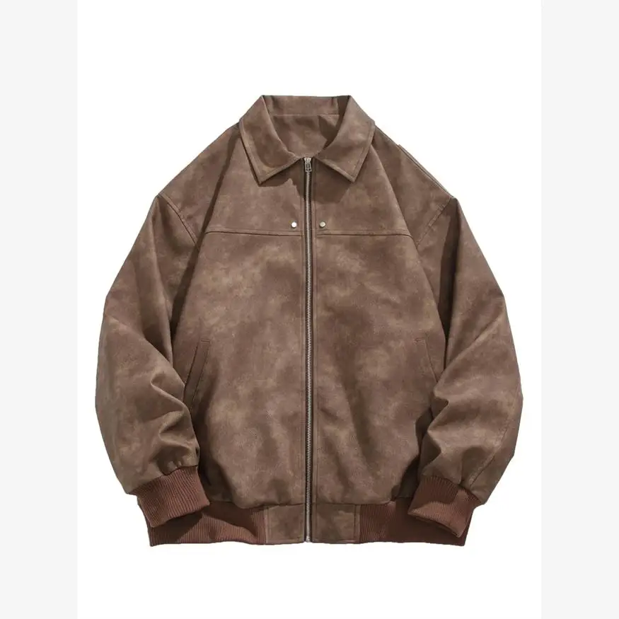 

Замшевое кожаное пальто в стиле ретро в американском стиле, весенне-осеннее повседневное пальто для пар, длинное свечовое пальто на молнии с боковой застежкой