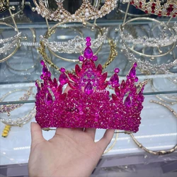 Big Oversized Wedding Crown Product Handmade Beaded Crystal Bridal Crowns Rhinestone Pearl Bead Crown