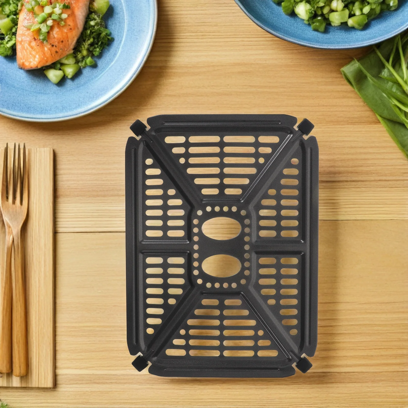 

1pcs Air Fryer Crisper Tray 22X15Cm Non-Stick Cooking Plate For Fries Steak Pizza Grill Rack Replacement Baking Accessory