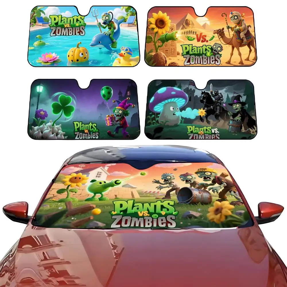 لعبة P-Plants vs Z-Zombies Car Sunshade Parasol زجاج السيارة الأمامي الشمس الظل حماية من الأشعة فوق البنفسجية ومبرد داخلي