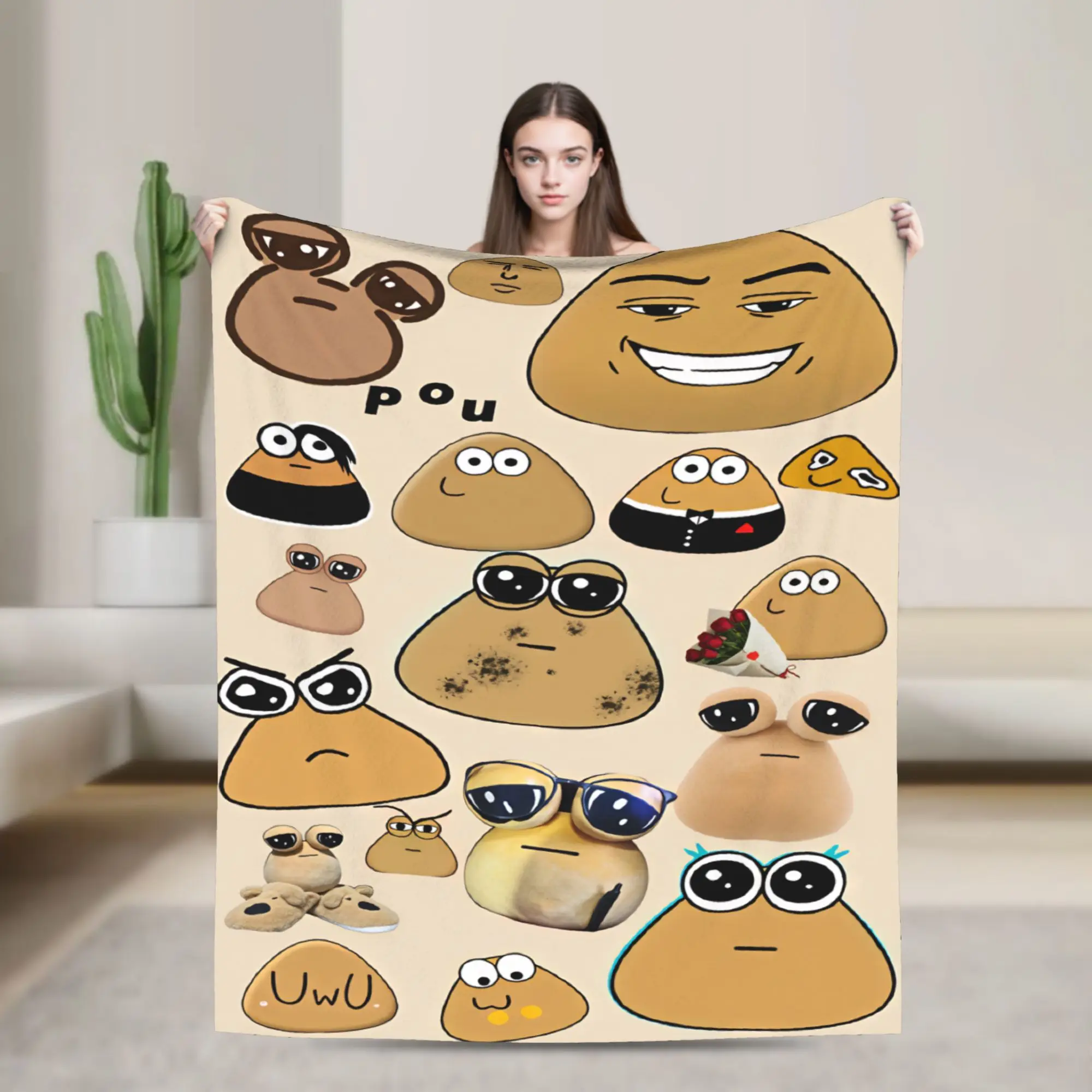 Pet Alien Pou Animated Television Flannel Blanket Warm Bedding Throws for Couch Bed Decorative Funny Bedspread Sofa Bed Cover