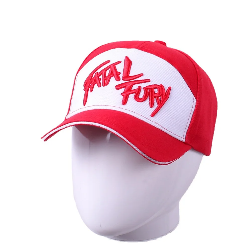 Fatial Fury Red ricamato anatra lingua cappello da Baseball in puro cotone gioco Arcade costumi Cosplay accessori per feste di Halloween puntelli