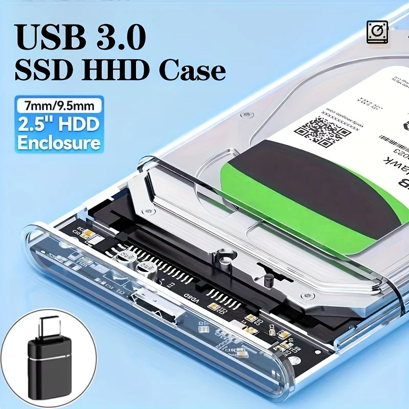 Caixa Externa USB/Tipo C para HD/SSD SATA de 2.5 polegadas com Velocidade de Transferência de 5Gbps e Cabo