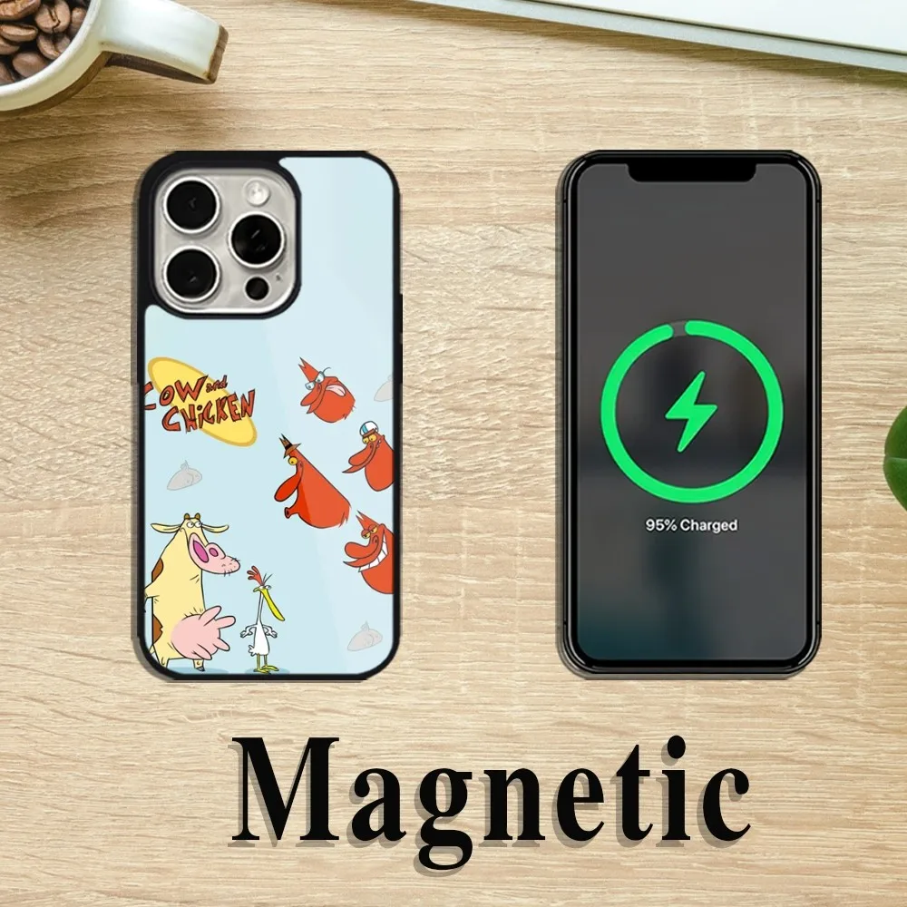 Cartoon Cow And C-Chicken Phone Case For iPhone 11 12 13 14 15 Pro Max Plus Magsafe Magnetic Wireless Charging