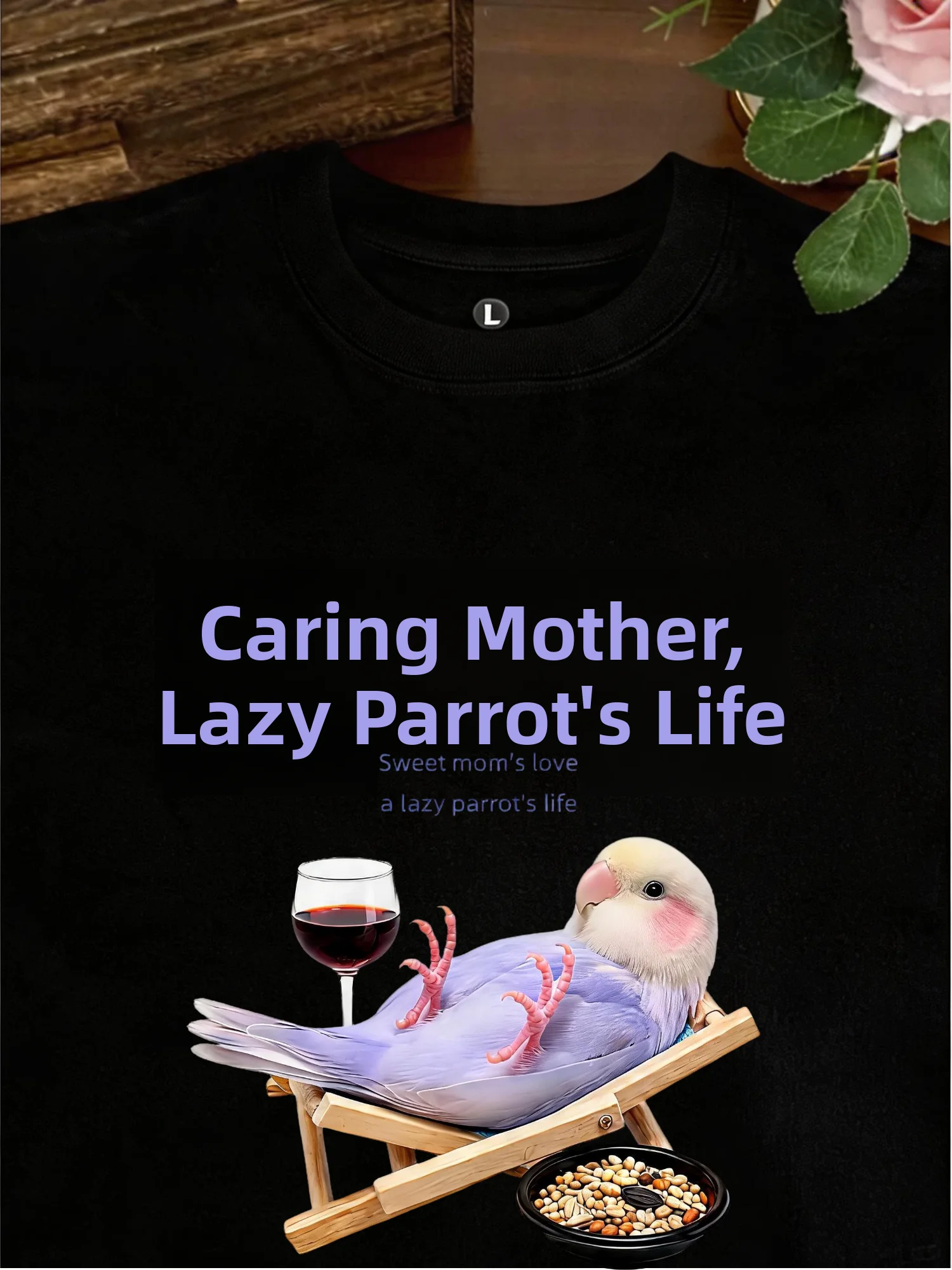 Pure Cotton round Neck Short Sleeve T-Shirt Comfortable Breathable Motherly Careless Bird Design Casual Versatile Basic Fit