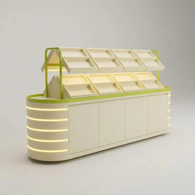 Custom LED Retail Kiosk Counter Modern Commercial Display Cabinet Curved Lighting for Candy Store Bakery Shopping Mall