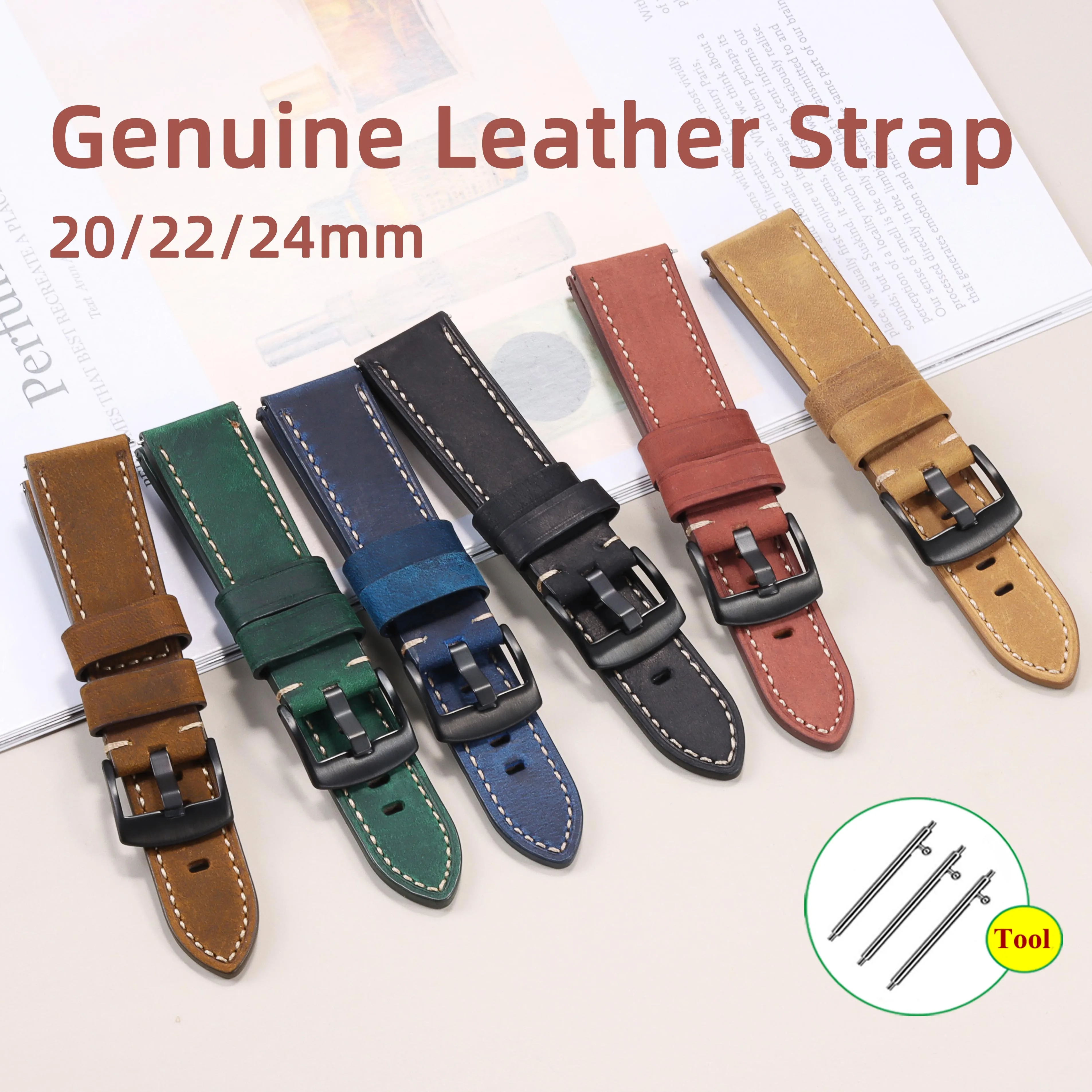 Quick Release Lederen Band 20Mm 22Mm 24Mm Koeienhuid Lederen Horloge Band Crazy Horse Lederen Waterdichte Armband mannen Vrouwen