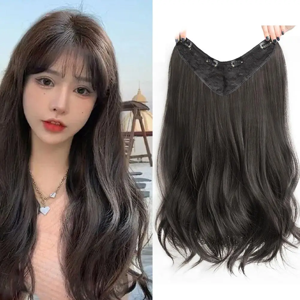 Women\'s V-shaped Micro-curly Long Hair Extension Synthetic Wig One-piece Hair Extension Piece Fluffy Increase Hair Volume