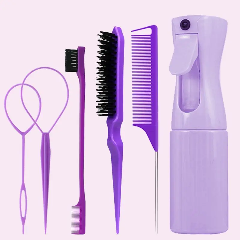 

6pcs Hair Brush Combs Set Hairdressing Spray Bottle Hair Braiding Loop Rat Tail Comb Teasing Hair Brsuh Salon Hairs Styling Tool