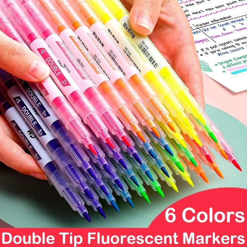 300/6 Colors Double Headed Color Markers Pen Art Highlighter Kawaii Japanese Fluorescent Pens Stationery School Office Supplies