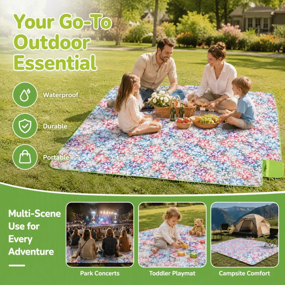 Washable 600D Oxford Cloth Picnic Blanket Large Sandproof Camping Pad Waterproof Pink Beach Blanket For Outdoor