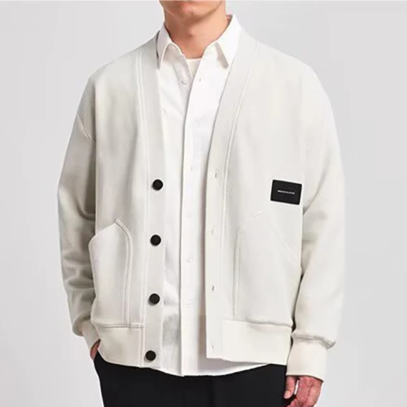 

Мужской кардиган с вышивкой, свитер, трикотаж, осень-зима, винтажные вязаные пальто с карманом, свободный повседневный кардиган, свитер, мужские пальто