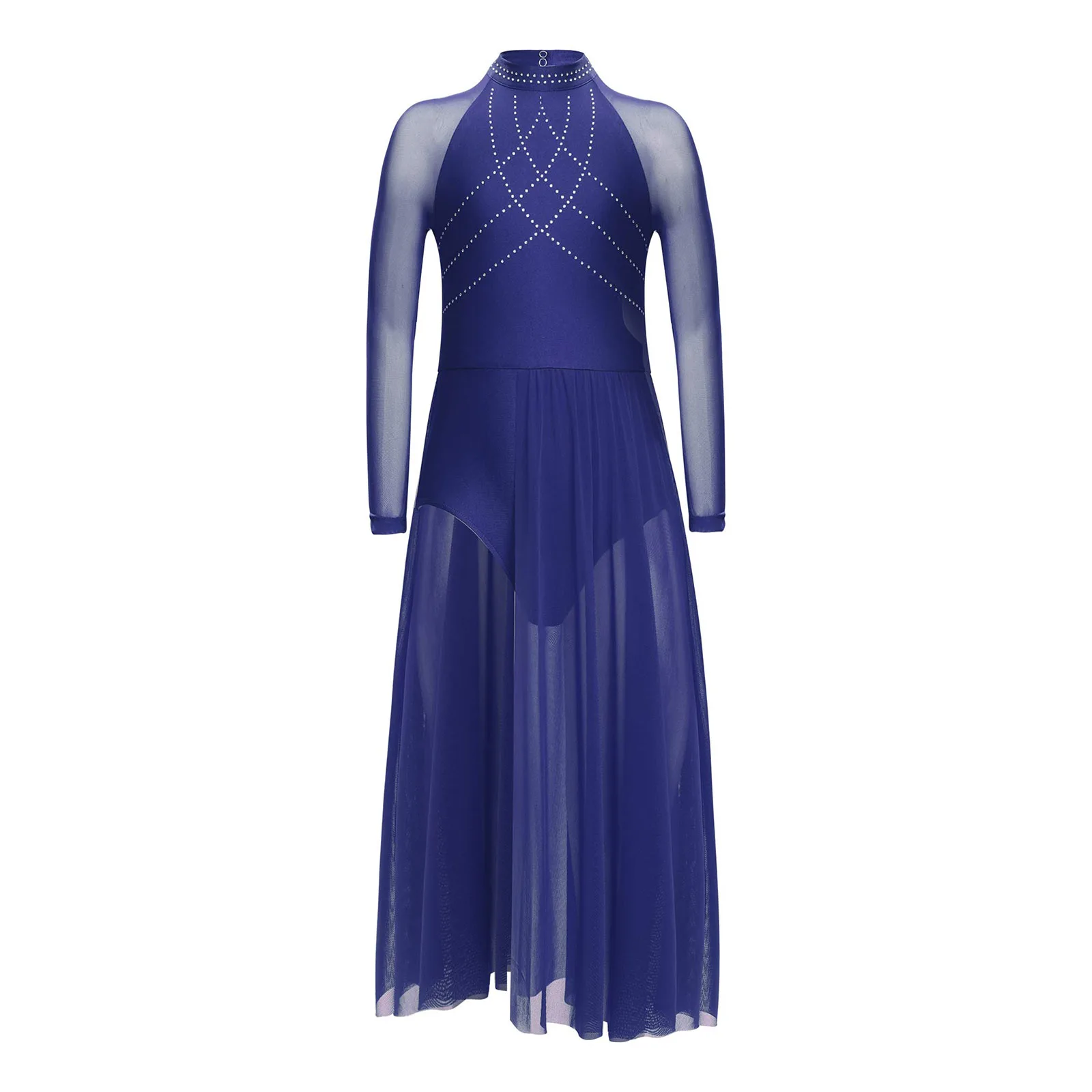 Children Lyrical Dance Costume Girls Roller Ice Skating Ballet Dress Modern Dancewear Sheer Mesh Dress Skirted Leotard Dresses