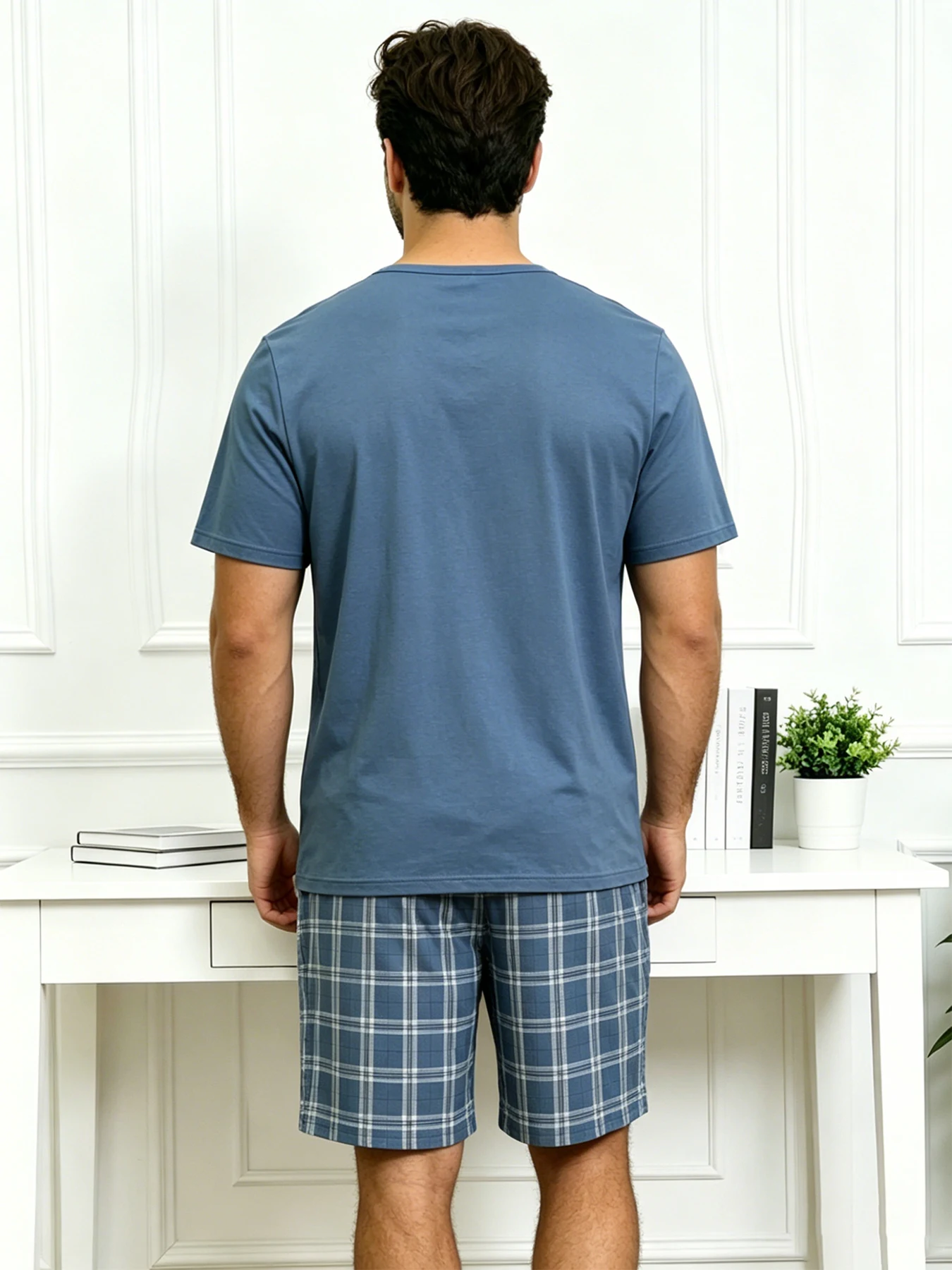 Pyjama-Set mit Buchstaben-Bär-Aufdruck, kurzärmliges Oberteil und lockere Shorts, atmungsaktiver Stoff, große Passform, Herren-Loungewear, Nachtwäsche, Pjs – Detail 23
