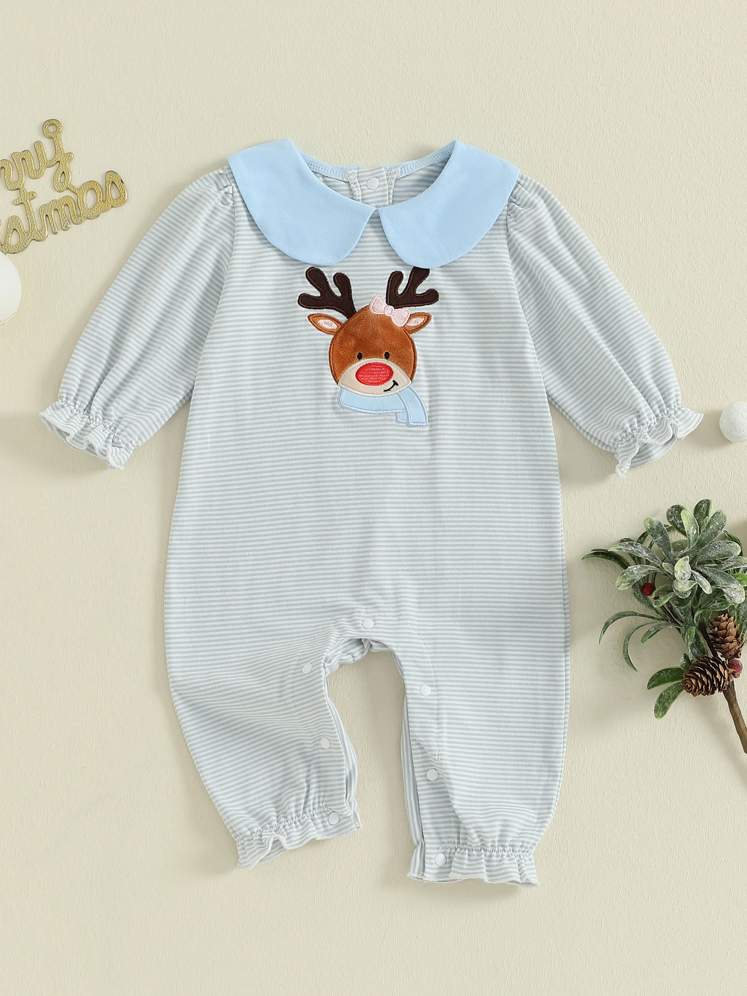 

Toddler Christmas Snowflake Print with Pom Pom Hooded Jumpsuit Warm Winter Pajamas for Baby Boys Girls