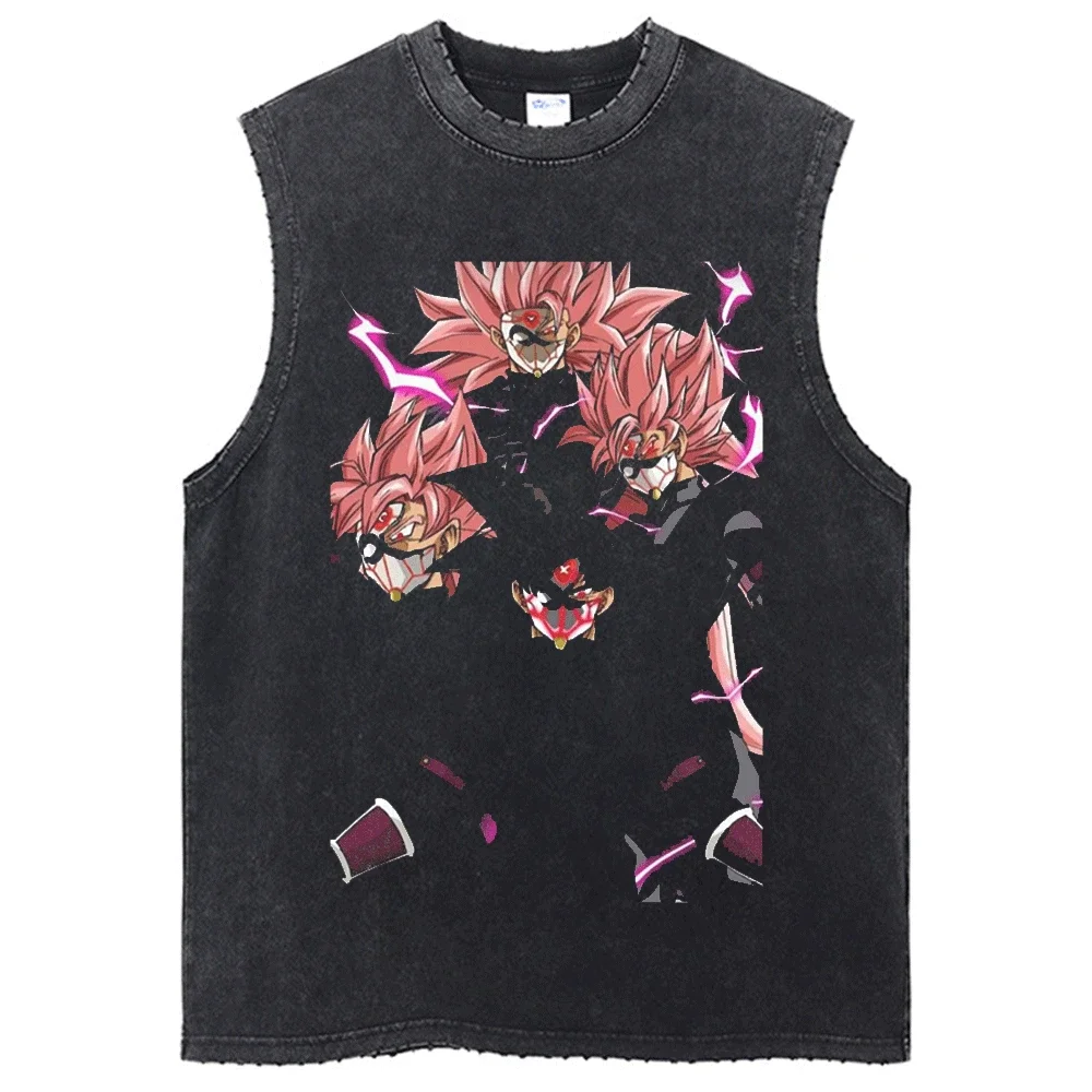 2024New Washed Sleeveless Tshirt Vintage Tank Tops Sleeveless Dragon Ball Anime Hip Hop StreetwearGraphic Harajuku Cotton Vest