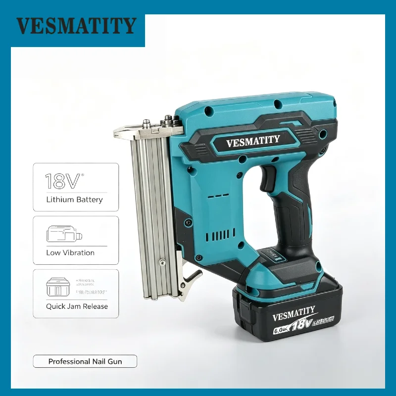 VESMATITY Cordless Nail Gun 100-Nail Heavy Nailer Tool for Flooring Shelving DIY Wood Projects for Makita Battery Pro Turbo Max