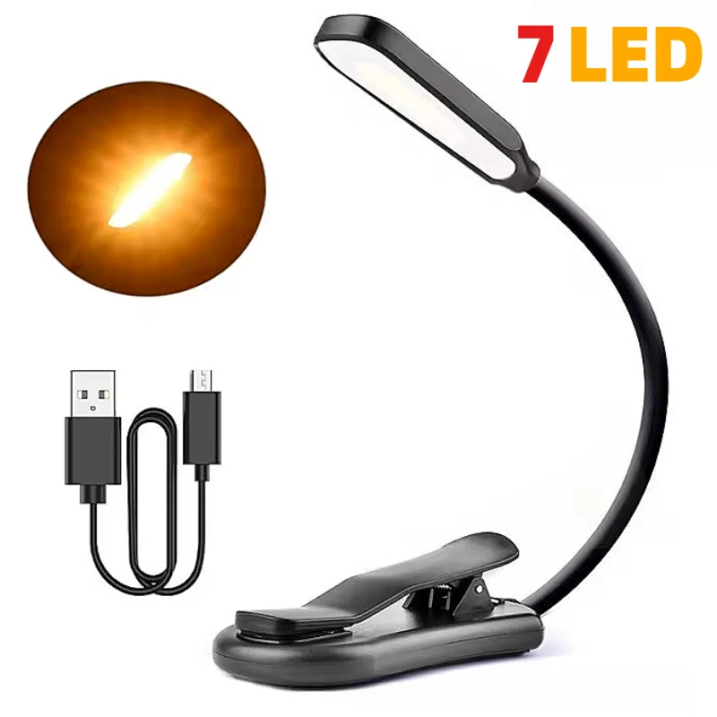 Перезаряжаемая книга Mini 7, светодиодный уровень 3, теплый холодный белый, гибкая клипса для ночи Перезаряжаемая книга Mini 7, светодиодный уровень 3, теплый холодный белый, гибкая клипса для ночи