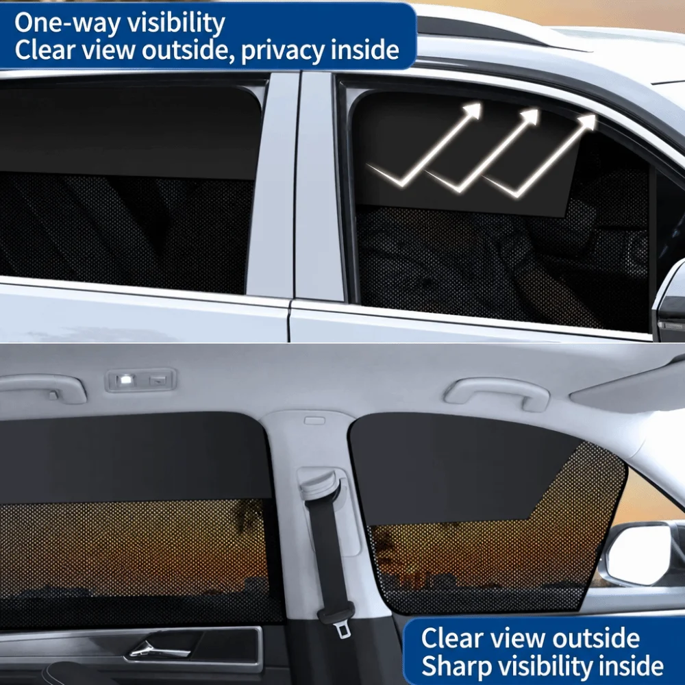 Magnetic Car Window Sun Shade One Way See Through UV Protection Privacy Sun Shade 10 Magnets Foldable Car Window Curtain