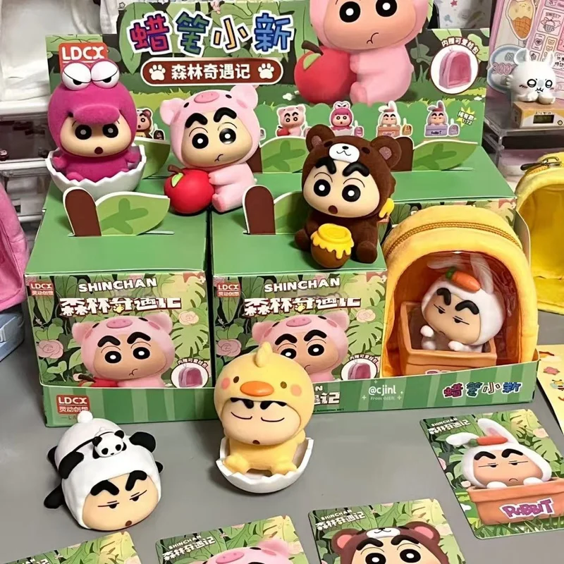 

Cute Crayon Shin Anime Forest Adventure Series Blind Box Cute Flocked Figurine Desk Toy Collectible Model Gift