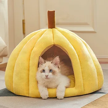 Pumpkin Cat Bed Enclosed Warm Pet House for Cats Dogs All Seasons Thickened Cozy Sleeping Nest with Security Feeling 1