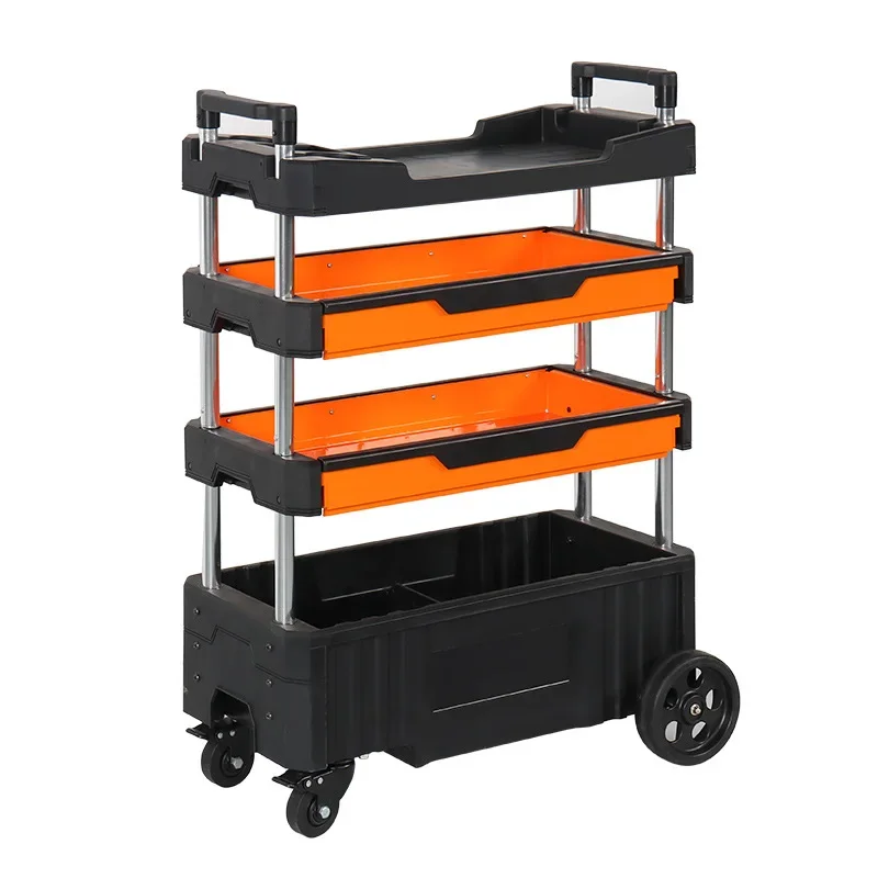 Foldable Maintenance Tool Vehicle Mobile Parts Vehicle Automotive Repair Multifunctional Small Cart 4-layer Shelf Tool Cabinet