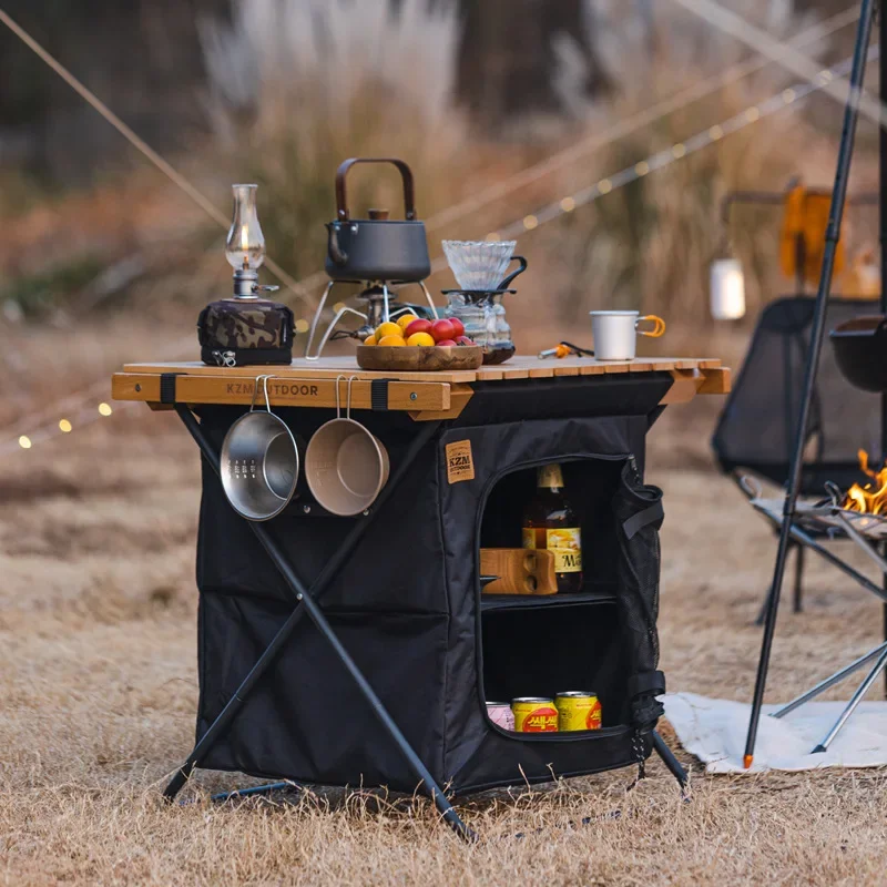 

Outdoor foldable locker Multifunctional solid wood desktop cabinet Outdoor camping Portable large-capacity dual-purpose table