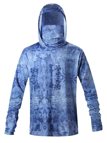 Imagen 2 del producto Sudadera con capucha de protección solar para hombre, camisa de pesca y senderismo, camisas UV con máscara, manga larga, ligera