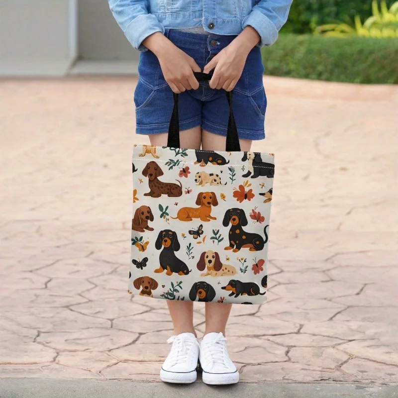 1pc Women's Cute Puppy & Floral Butterfly Crossbody Bag with Puppies and Butterflies Print Tote Bag