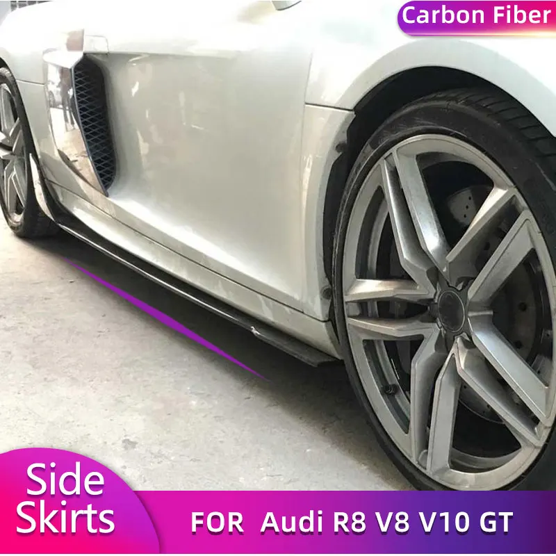 Carbon Fiber Car Side Skirts Extensions For Audi R8 V8 V10 GT Coupe 2-Door 2008-2015 Auto Side Skirt Body Kits Accessories