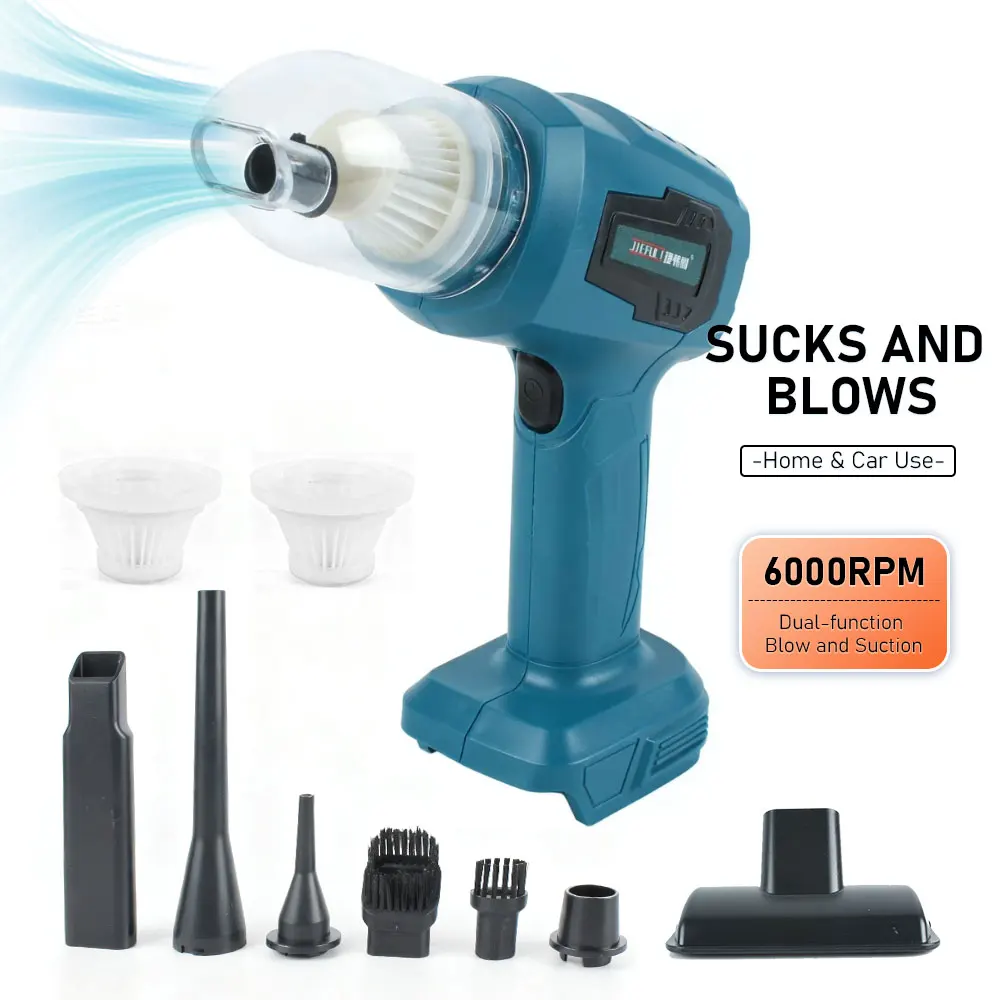 

Портативный мини-пылесос 2-в-1: всасывание и выдувание, беспроводной, с различными насадками для чистки автомобиля, ПК, клавиатуры