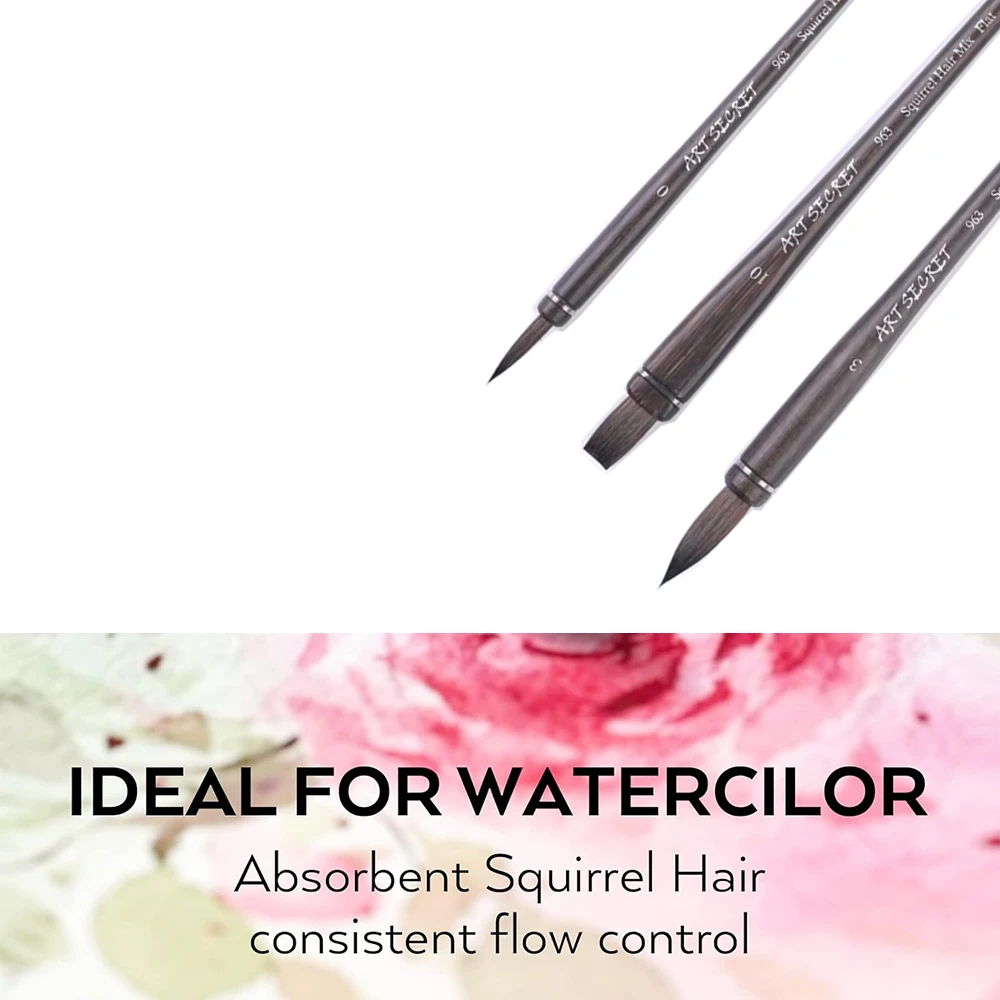 ArtSecret New Arrivals Professional Watercolor Brushes #963 3/Set Squirrel Hair Mix Smoked Bamboo Handle Acrylic Paints Art Tool
