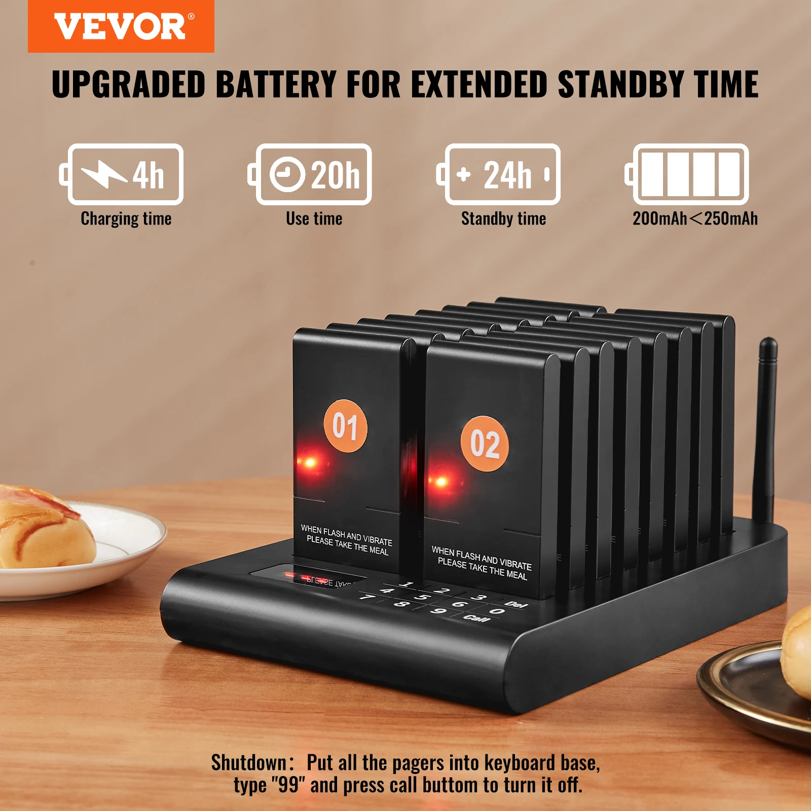 VEVOR 16pcs Restaurant Pager System 500m Long Range Wireless Calling System for Coffee Shop Restaurant Guest Queue Pager System