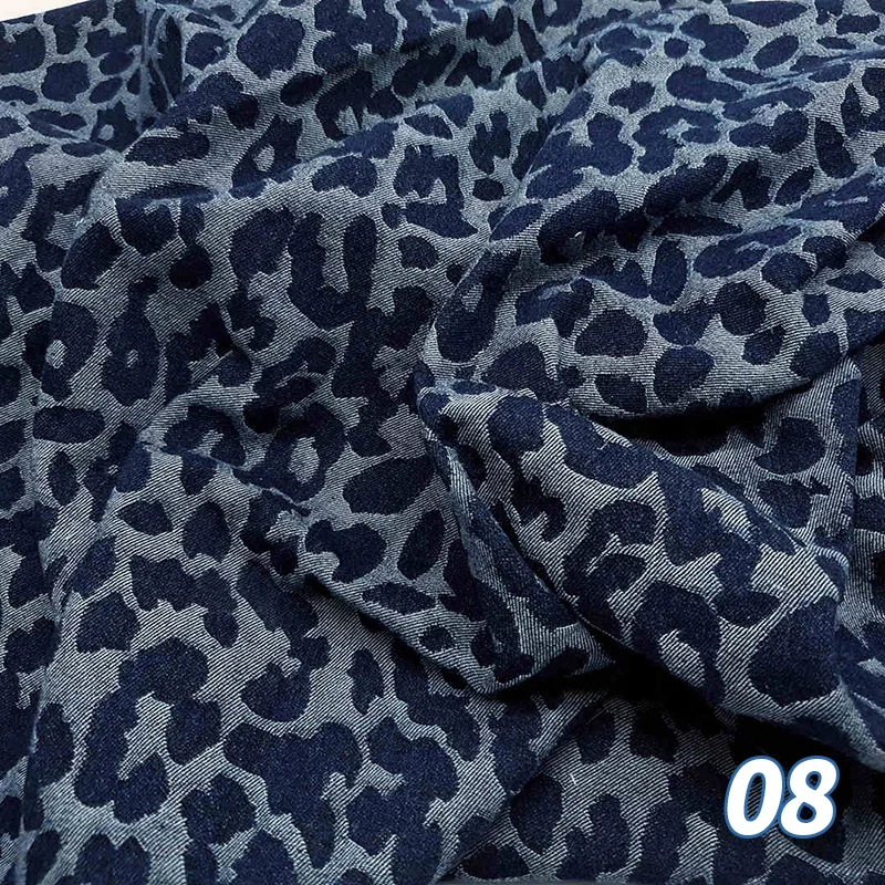 Washed Jacquard Denim Fabric Leopard Small Punching Holes Stripe Chinese Character Print Fabric Spring Autumn Clothing Sewing