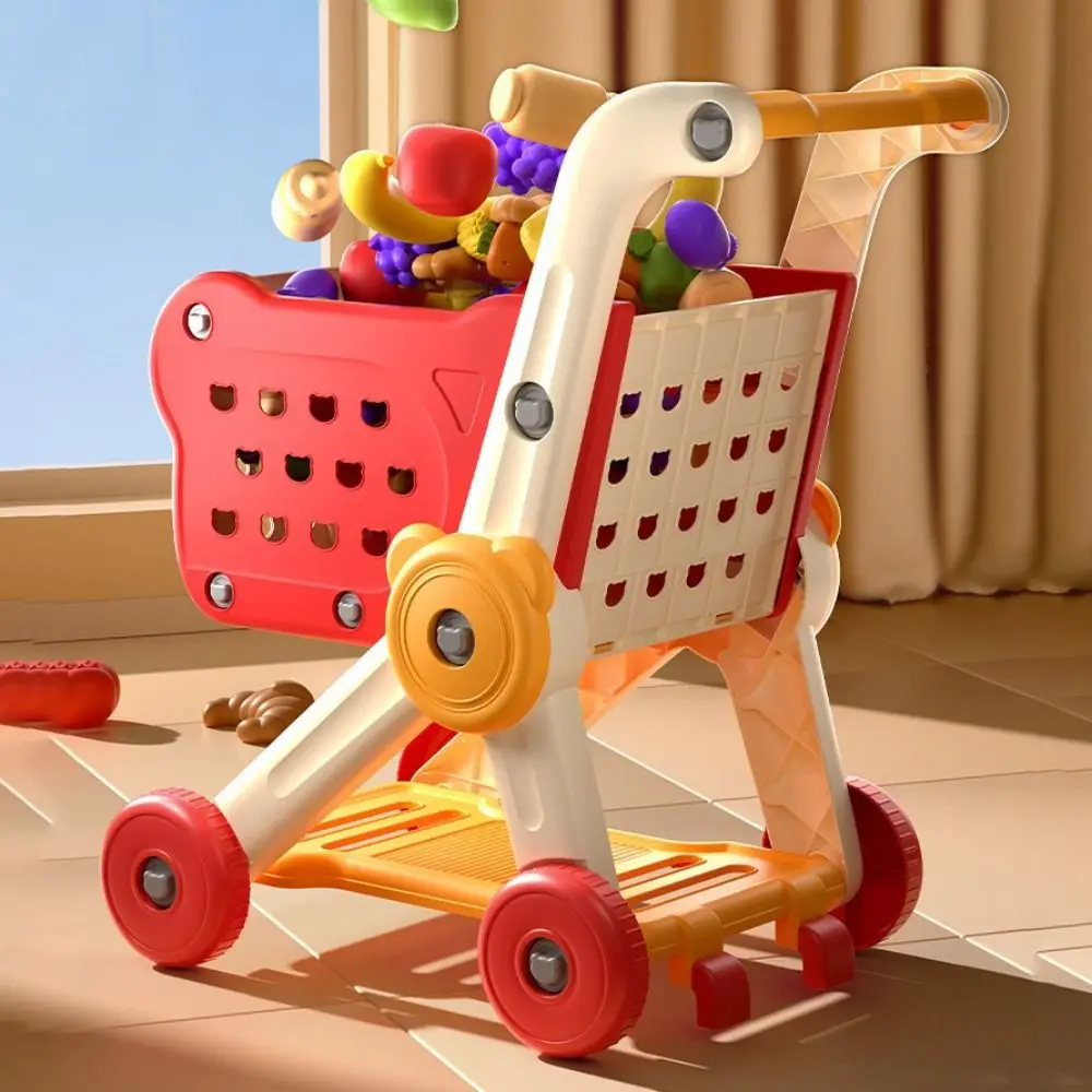 Mini tamanho carrinho de compras brinquedo simulado frutas comida legumes supermercado brinquedo handcart design cozinha playset jogando casa