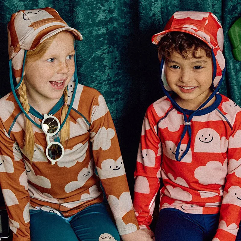 New Boys Girls Two-piece Swimsuit Cute Cartoon Cloud Sun-protective Quick-Dry Long Sleeve Surfing Bathing Suit Baby Swimwear