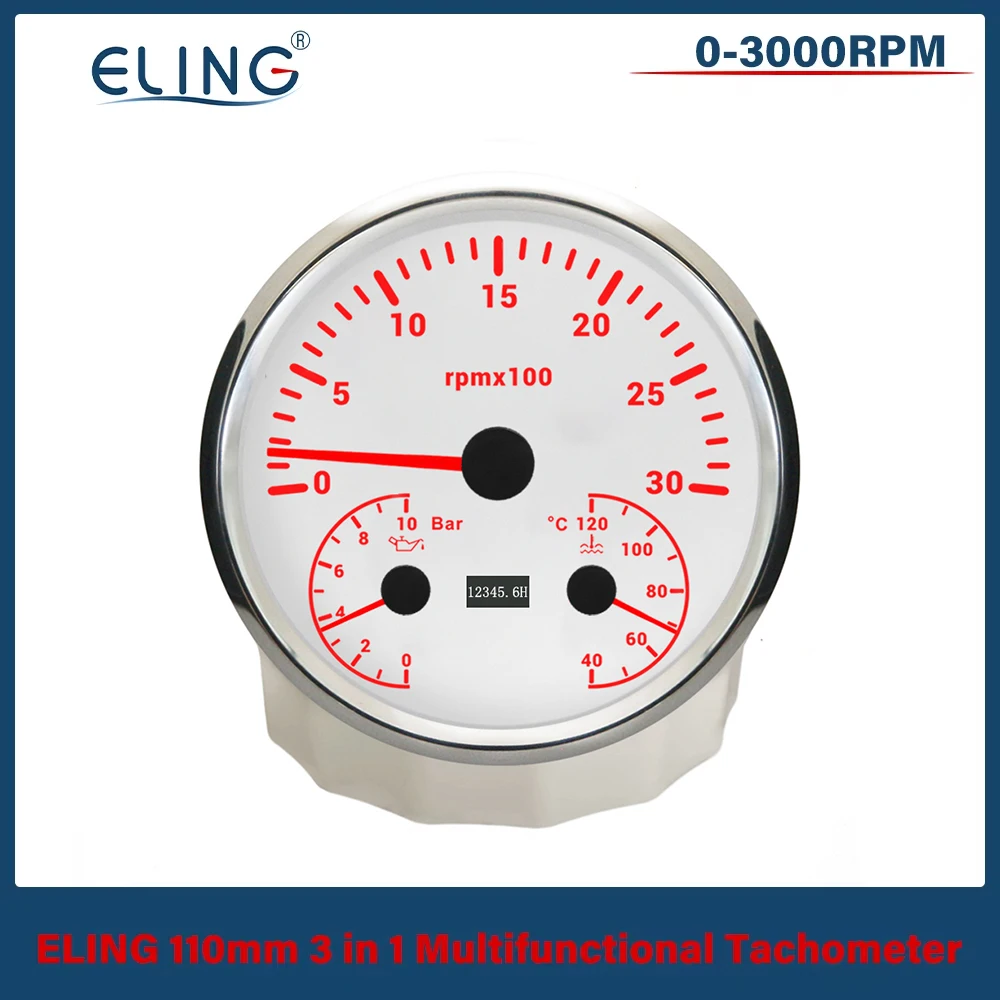 

ELING 110mm Car 3in1 Multifunctional 0-6000RPM Tachometer with Oil Pressure 10Bar Water Temp 12V 24V with 7 Colors Backlight