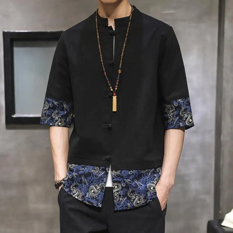

Летняя повседневная мужская рубашка с коротким рукавом в китайском стиле, молодежная одежда, ретро-костюм Чжунань, танский костюм, ханьфу, одежда для чаепития