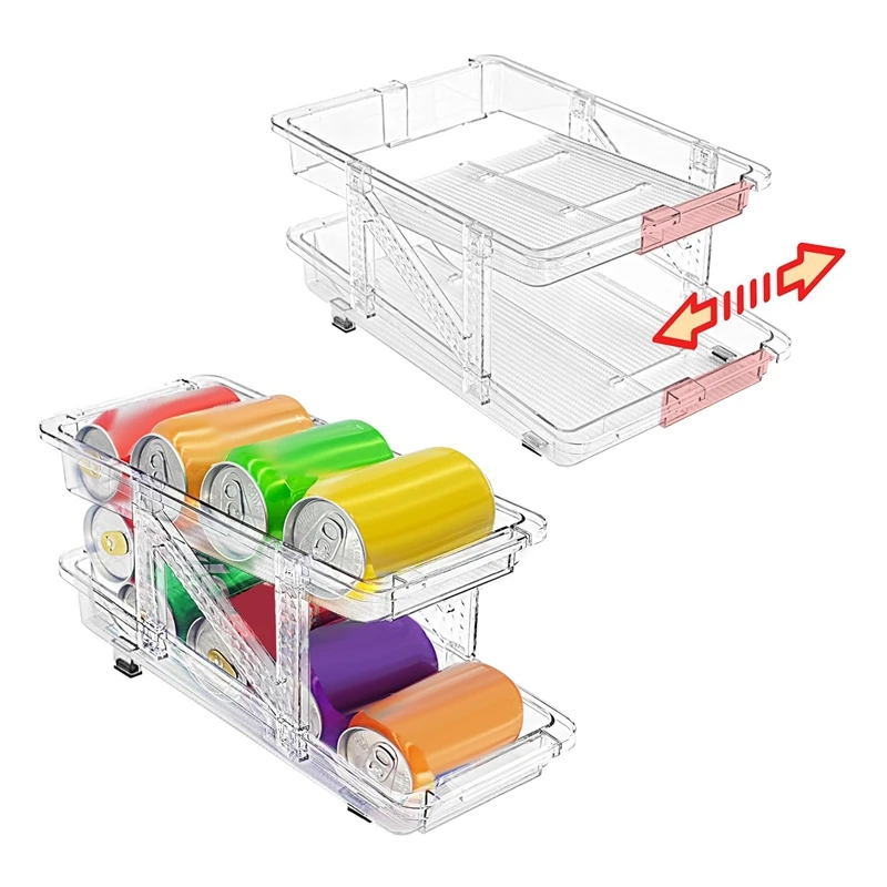 Dispensador de latas de Soda para refrigerador, soporte para nevera, Mini estante Delgado, contenedor Ancho ajustable, paquete de 2 unidades