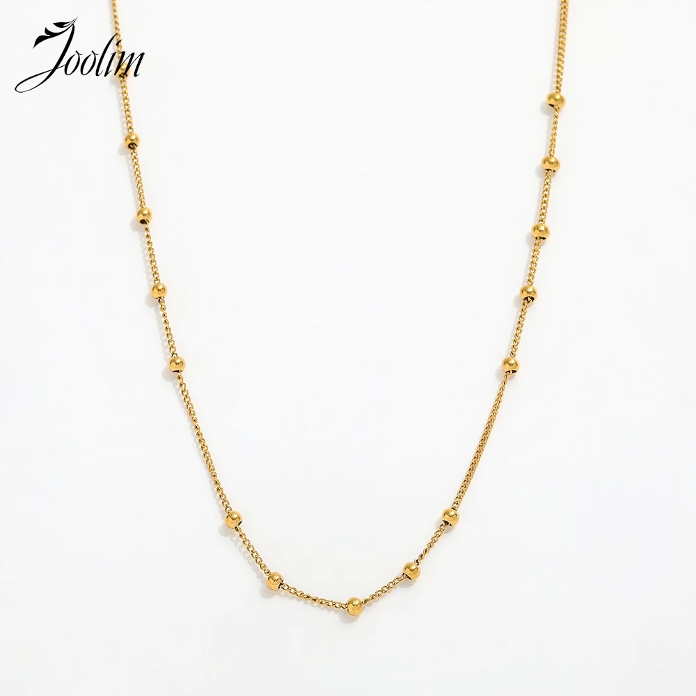 

Joolim Jewelry Wholesale Tarnish Free Fashion Versatile Simple Beads Pave Lucky Chain Stainless Steel Necklace for Women