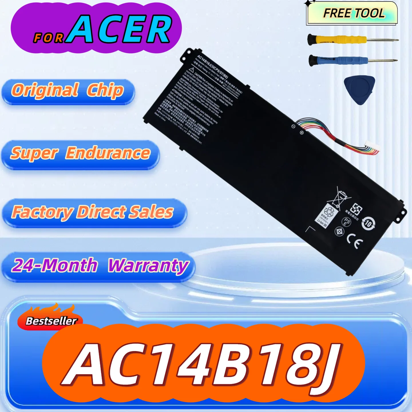 

AC14B18J AC14B13J 11.1V Battery for Acer Aspire E3-111 E3-112 E3-112M ES1-531 MS2394 B115-MP EX2519 Free Tool + 24M Warranty